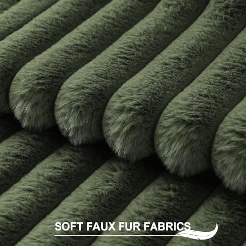 Pallene Faux Fur Plush Throw Pillow Covers 18x18 Set of 2, Luxury Soft Fluffy Striped Decorative Pillow Covers for Sofa, Couch, Living Room, Olive Green