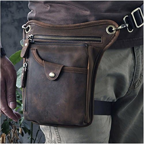 Le'aokuu Mens Genuine Leather Riding Hip Bum Waist Pack Drop Leg Cross Over Bag (0 Dark Brown)