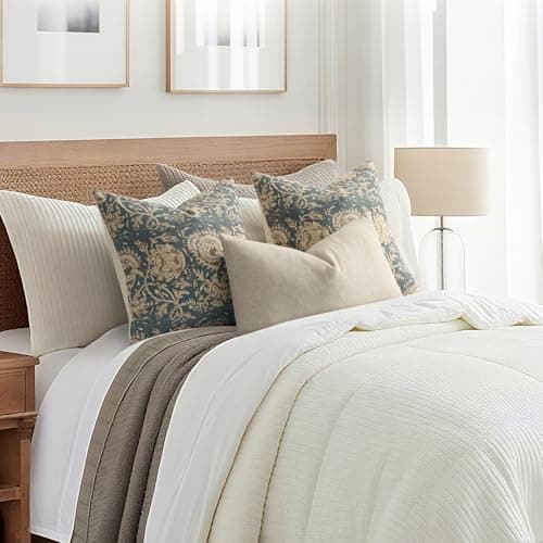 Vintage Floral Print Throw Pillow Covers 18x18 Set of 2 Neutral Modern Farmhouse Pillowcases Accent Decorative Cushion Covers Boho Home Decor for Couch Sofa Chair Bed Living Room, Dusty Blue — view 5