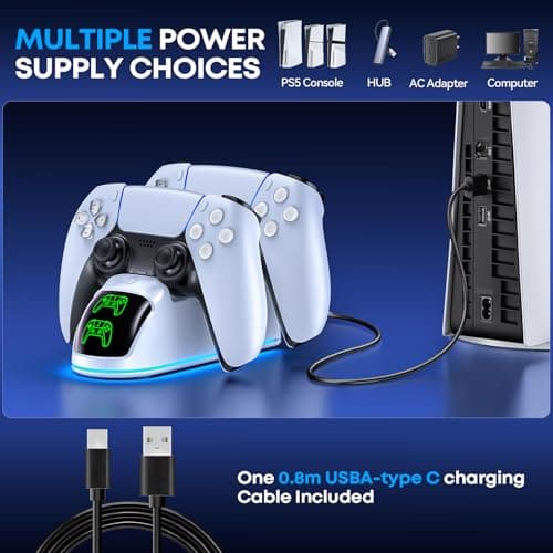 PS5 Controller Charger Station Compatible with PlayStation 5 Dualsense & Edge Controllers, RGB PS5 Controller Charging Dock Holder Stand with Fast Charge Cable for PS 5 Accessories Kits — view 6