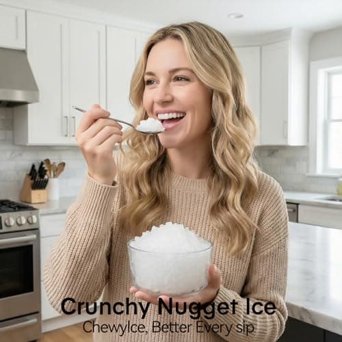 KMFurnila Nugget Ice Maker Countertop, Portable Ice Makers Machine with Removable Basket and Scoop, Self-Cleaning, Quiet, 6-Min Ready, 24lbs in 24Hrs, Visible, for Home, Party, RV, Camping, Black — view 6