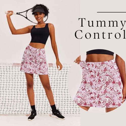 Ekouaer Skort Golf Skirts for Women Tennis Athletic Skirt Inner Shorts Pocket Floral Running Workout Sports Skorts,Pink Floral Medium — view 4