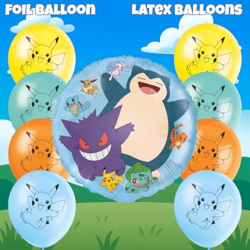 Pokemon Party Supplies Bundle - Complete Birthday Solution! Includes 1 Foil Balloon + 8 Latex Balloons, Official Licensed Product, 9 Total Items for Ultimate Party Fun!