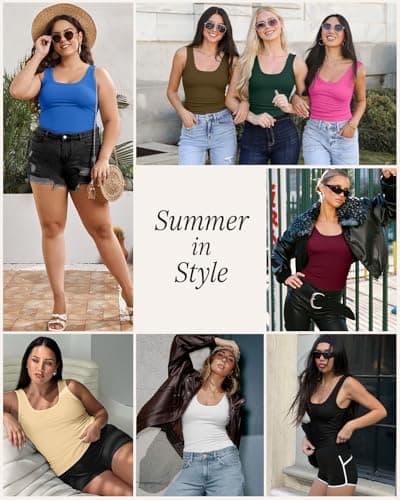 RIROW Tank Tops Women Womens White Sleeveless Summer Fitted Slim Fit Ribbed Square Neck Ladies Basic Tee 2026 New M — view 3