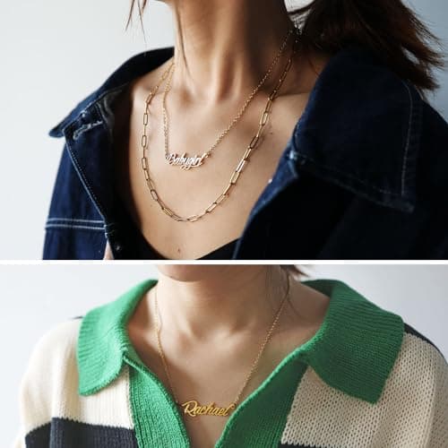 Aoloshow 18k Gold Plated Ariana Name Charm Necklace Womens Dainty Nameplate Necklaces Stainless Steel Jewelry for Best Friends — view 2