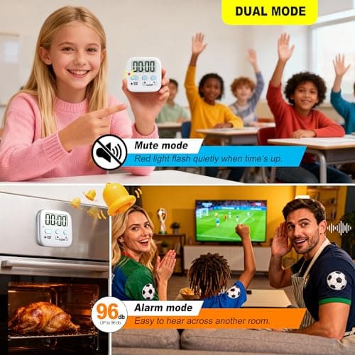 Antonki 2 Pack Digital Timer for Kids, Magnetic Countdown Kitchen Timers for Cooking, Egg, Classroom, Teacher, Exercise, Study, Oven - Battery Included — view 5