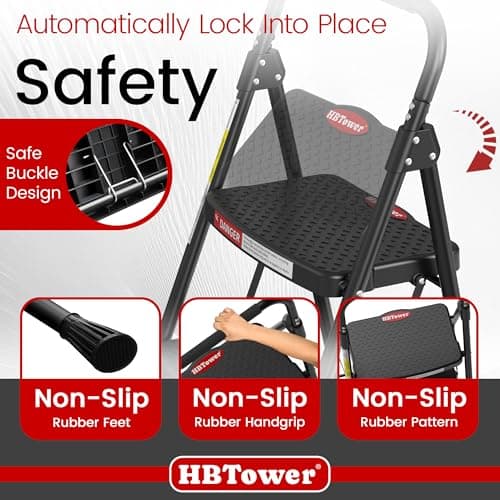 HBTower 4 Step Ladder, Step Stool Foldable with Wide Anti-Slip Pedal, Sturdy Steel Ladders for Home Adults Kitchen — view 3