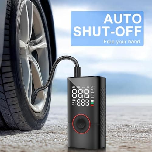 COOLMAN Tire Inflator Portable Air Compressor, 150PSI Cordless Electric Bike Pump, Portable Tire Inflator with LCD Pressure Gauge & LED Light, Ideal for Cars, Bicycles, Motorcycles, and Sports Balls — view 3