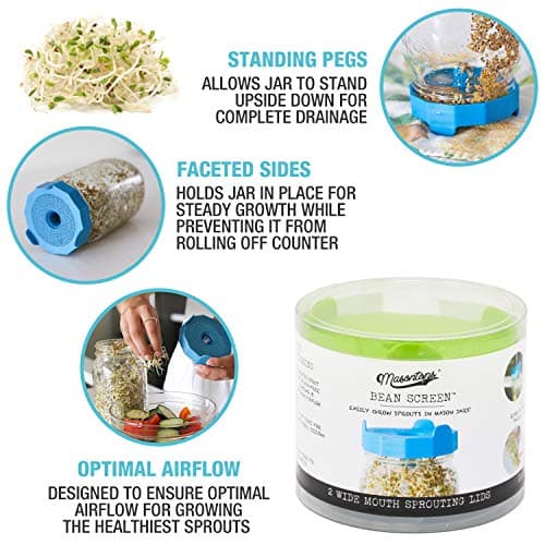 Masontops Bean Screen Plastic Mason Jar Sprouting Lids Mason Jar Sprouting Kit – for Growing Broccoli Seeds, Alfalfa, Mung Bean Sprouts – Wide Mouth Seed Sprouting Jar Lids Sprouting Kit Mason Jar — view 3