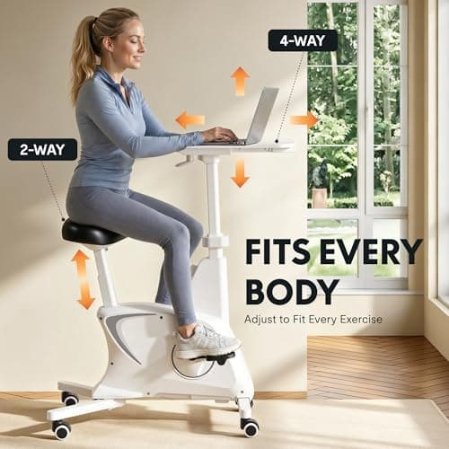 FLEXISPOT Exercise Bike with 2D Desktop, Space Saving Under Desk Bike with Removable Desk, Stationary Bikes Upright Indoor Bikes with 8 Level Magnetic Resistance Upgraded Pro Flywheel, V9 White — view 4