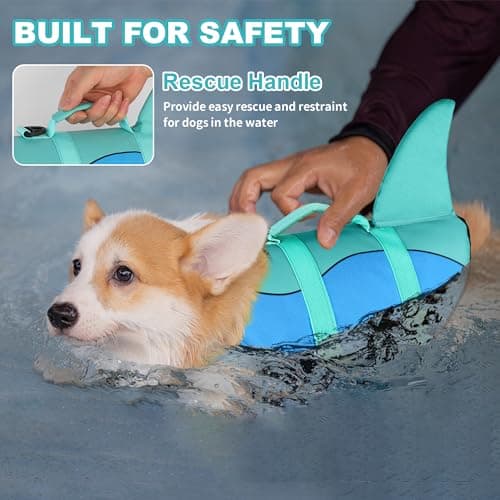 Dogcheer Dog Life Jacket, Cute Shark Dog Life Vest for Swimming Boating with Superior Buoyancy and Rescue Handle, Adjustable Puppy Floating Swim Vest for Small Medium Large Dogs - Pool Blue, S — view 2