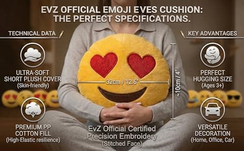 EvZ 32cm Emoji Smiley Emoticon Yellow Round Cushion Pillow Stuffed Plush Soft Toy — view 5