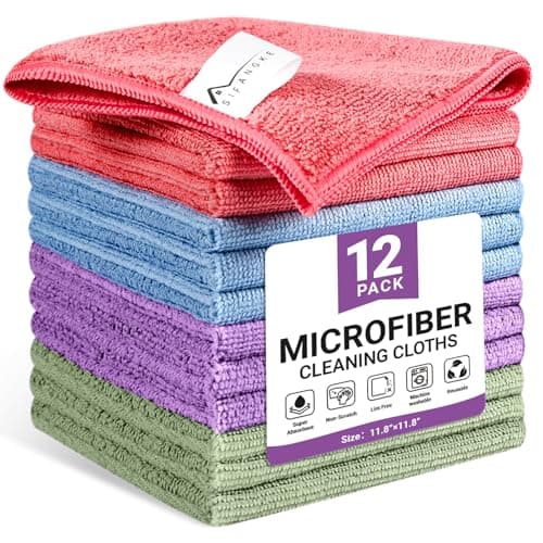 SIFANGKE Microfiber Cleaning Cloth, 12 Pack Assorted Color Cleaning Rags for Housekeeping, Colorful Reusable Microfiber Towels for Car, Kitchen, Bathroom and Household Cleaning Supplies, 11.8"X11.8"
