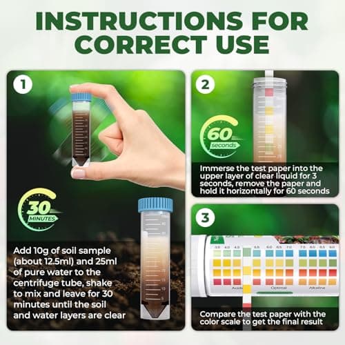 NewTest Soil pH Test Kit: Upgraded 125 Soil pH Test Strips with Measuring Cylinders for Accurate Testing pH Level of Garden Lawn Grass Flower Vegetable Compost Dirt — view 3