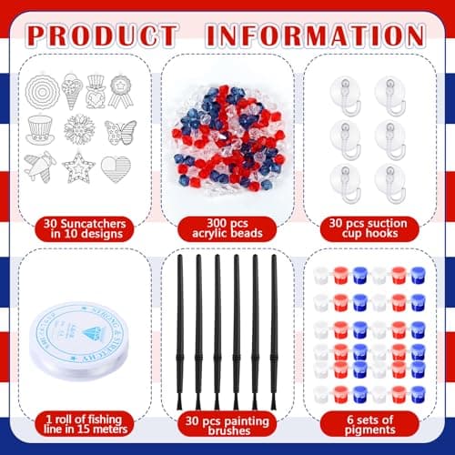 WinnerWhy 30 Sets 4th of July Crafts Bulk, Patriotic 250th Anniversary Stained Glass Sun Catcher Art Kits for Memorial Day Home Party Project Activities Hanging Ornaments — view 2