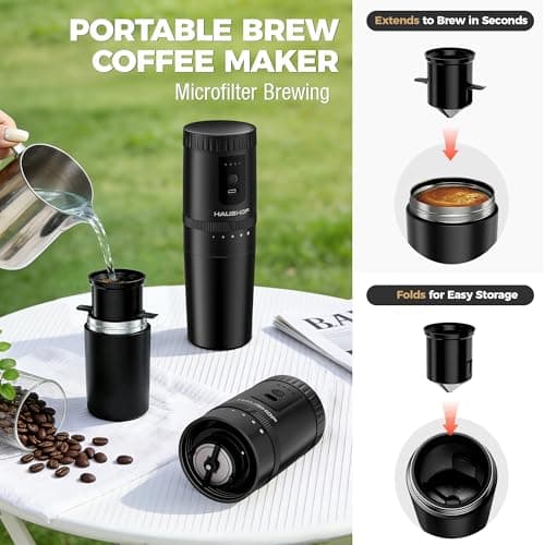 HAUSHOF Travel Coffee Maker,Coffee Grinder for Home,Camping — view 3