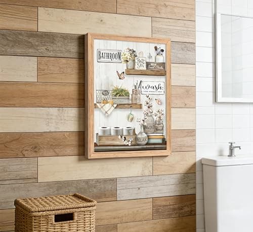 Farmhouse Bathroom Canvas Wall Art Rustic Cotton Flower Butterfly Painting Picture Wall Decor Relax Soak Unwind Sign Poster Print Artwork Modern Home Decor for Bathroom Framed Ready to Hang — view 3