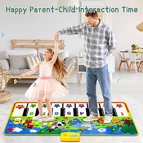 M SANMERSEN Piano Mat, 53'' x 23'' Musical Toys for Toddlers, Green Animal Theme, Electronic Keyboard, Piano Dance Mat, 16 Keys, 8 Animal Sounds & 8 Demo Melodies — view 5