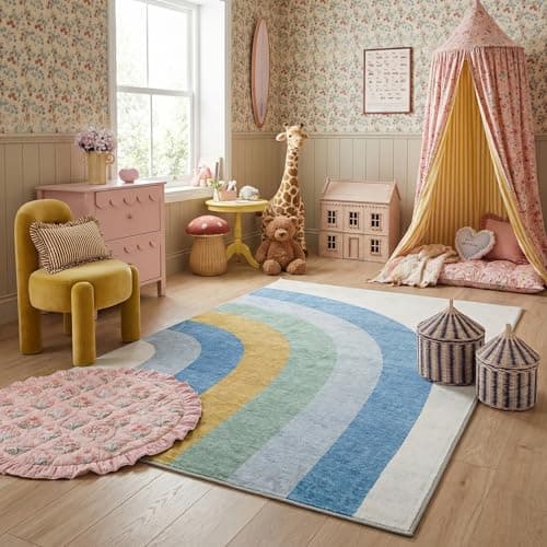 Rug Branch Skye Rainbow Washable Kids Area Rug 4' x 6' Blue & Ivory — view 3