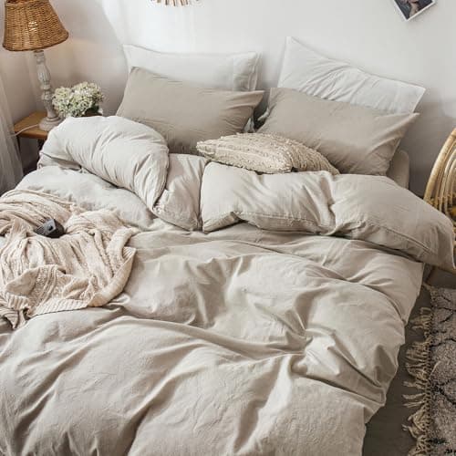 MooMee Duvet Cover Set 100% Washed Cotton Linen Like Queen — view 2