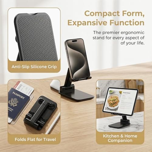 OGMAPLE Phone Stand for Desk Cell Phone Holder Stands for iPhones, Black — view 2