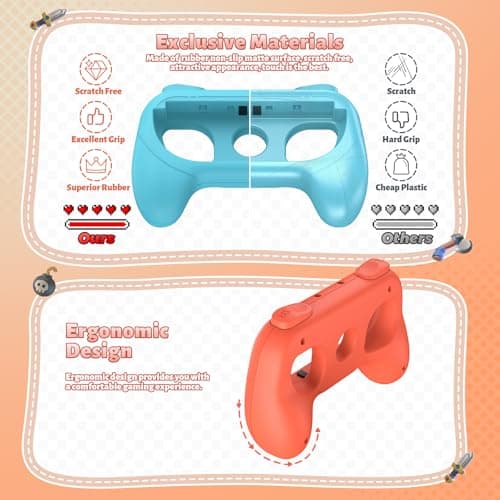 FASTSNAIL [Switch 1/2 Compatible] Grips for Nintendo Switch 2 /Switvh/OLED for Joy-Con 2, Wear-Resistant & Anti-Slip Controller Grips, Switch Controller Holder Accessories for Joycon 2 (Orange,Blue) — view 3