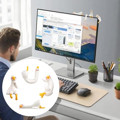Fukaisu 4pcs Resin Desk Goose Figurines for Computer Monitor Decor, Cute Mini Goose Statue for Desk Car Dashboard TV Pc Photo Frame Office Decoration Accessories — view 6