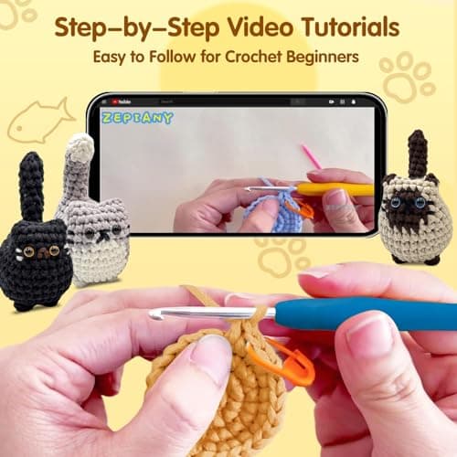 Zepiany Crochet Kit for Beginners, Crochet Cat Beginner Crochet Kit for Adults, Amigurumi Crochet Animals Cat Crafts Crochet Kits, Easy Knitting Kit Galentines Day — view 2