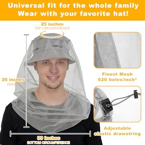 TUPI 2 Pack Mosquito Head Net Mesh, Fits All Hats for Men & Women,Grey — view 4