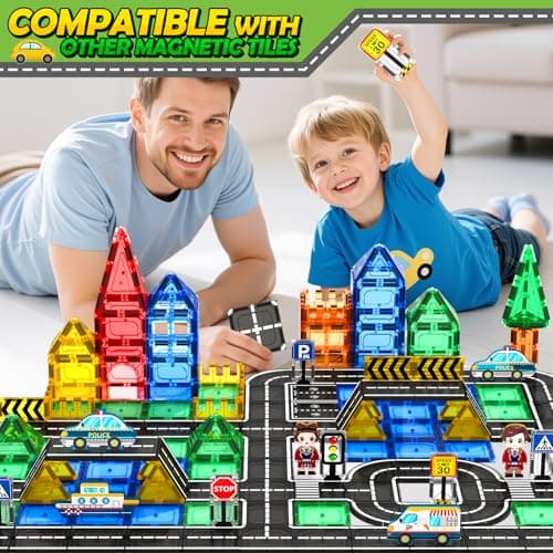 IGIVI Magnetic Tiles Road Toddler Toys, Magnet Building Blocks for Kids Ages 3-5 4-8, STEM Learning Construction Toys Games, Ideal Gifts for 3+ Year Old Boys Girls — view 5