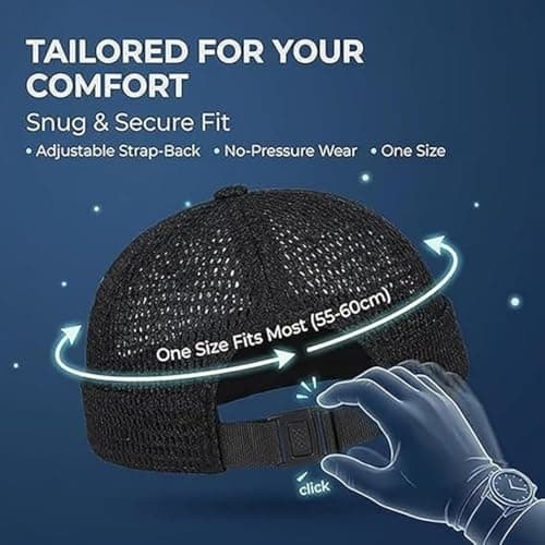 2 Pack Men's Breathable Brimless Hat Summer Style Mesh Tang, Mens Mesh Brimless Cap with No Brims, Adjustable (Navy Blue+Black)