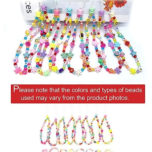 BlingKingdom Colourful Phone Accessories Charm String Beads Lanyard iPhone Wrist Strap Anti-Lost Phone Chain Smiley Face Evil Eye Flower Fruit Star Beaded Mobile Phone Charms Bracelet Phone Keychain — view 2