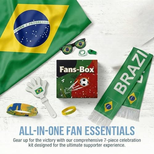 Soccer Fan Gear Set 2026-7 Piece Game Day Kit with Flag, Scarf, Glasses, Whistle, Clapper, Wristband & Headband in Gift Box - Watch Party & Stadium Essentials for Brazil — view 3
