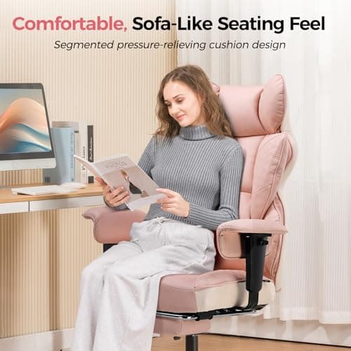 GTPLAYER Big and Tall Gaming Chair 400lbs Heavy Duty Office Chair with Foot Rest & Ergonomic Pocket Spring Lumbar Support, High Back 3D Saddle Shaped Cushion for Back Pain Relief, Pink — view 5