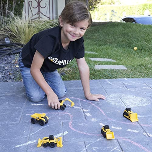 CAT Construction Toys, Little Machines 5-Pack - Mini Push-Powered 3” Yellow Construction Vehicle Toys with Articulated Parts, for Kids and Toddlers Ages 3+