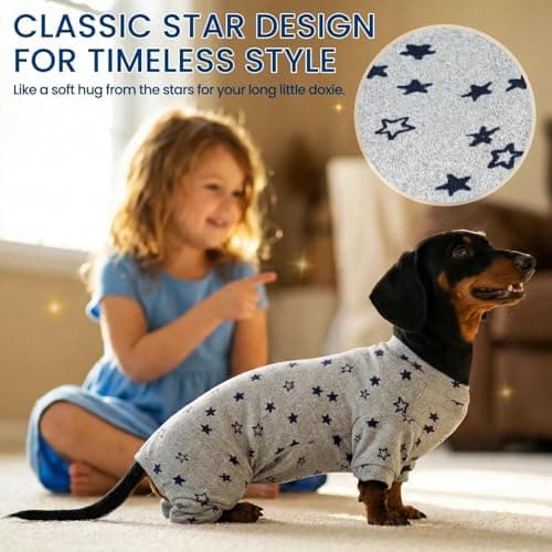 Classic Star Design Dachshund Pajamas for Dogs, Perfect Stretch Stitching Dog Pajamas Dachshund Clothes, Dog Onesie for Weiner Dog, Dog Pjs & Surgical Costumes Suit for Mini Weenie, S — view 4