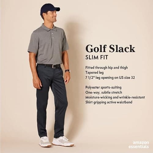 Amazon Essentials Men's Slim-Fit Stretch Golf Pant, Black, 34W x 30L