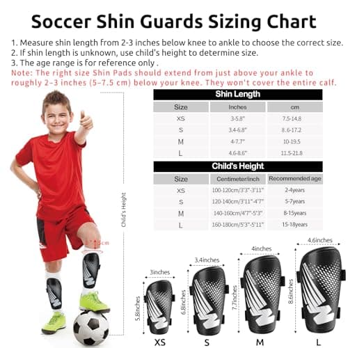 Shin Guards Soccer Youth Kids - Shin Guard for Boys Girls Teenagers 2-18 Years Old - Football Shin Pads Protection Equipment with Adjustable Straps - Black, XS — view 3
