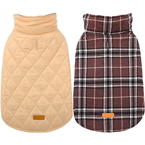Kuoser Waterproof Dog Coat, Reversible Dog Jacket for Large Dogs, Adjustable Durable Doggie Winter Coat for Groowing Puppies Warm Puppy Cold Weather Apparel, Brown M