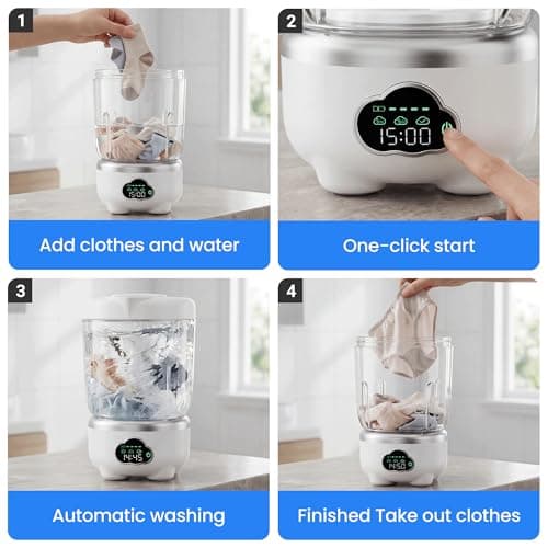 Underwear Washing Machine, Portable Washing Machine, 1.6L Foldable Mini Washer with 3 Modes, Rechargeable Laundry Machine for Socks, Baby Clothes, Travel, RV, Apartment — view 3