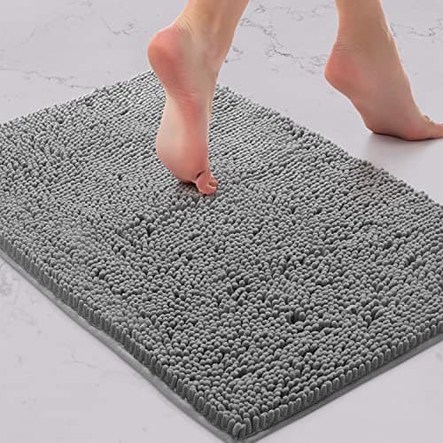 Bath Mat by LuxUrux, Extra-Soft Plush Non-Slip Bathroom Rug, Luxury Chenille Microfiber Material, Super Absorbent Shaggy Bath Rug. Machine Wash & Dry (15 x 23, Light Grey) — view 2