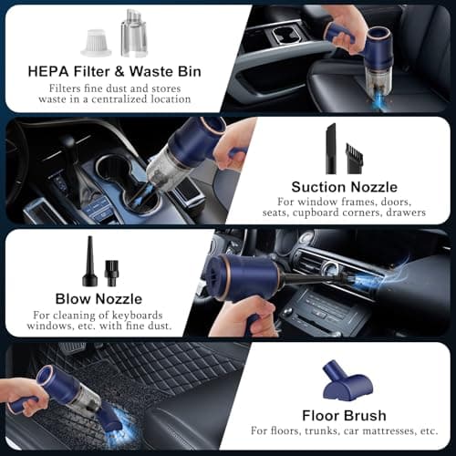 KMM Handheld Car Vacuum Cleaner, 19000Pa Vacuum Cleaner and Air Duster, 120W High Power Hand Held Vacuum with LED Light and Multi-Nozzles for Car, Home, Office, Pet Medium — view 4