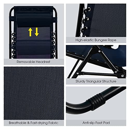 Goplus Zero Gravity Lounge Chairs, 160°Adjustable Folding Recliner w/Pillow and Cup Holder, 350LBS Comfy Outdoor Lounge Chairs for Patio, Lawn, Yard & Camp(Set of 2, Navy) — view 5