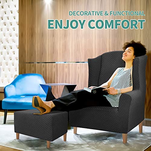 YEMYHOM Ottoman Cover Latest Jacquard Design High Stretch Folding Storage Footstool Protector Rectangle Removable Slipcover (Ottoman Large, Black)