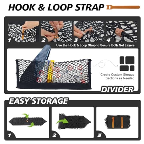 Muslogy Truck Bed Cargo Net Compatible with Chevy Silverado & GMC Sierra 2019-2025 Accessories Storage Organizer Pickup Truck Bed Envelope Style Cargo Net with Heavy Duty Carabiners — view 6