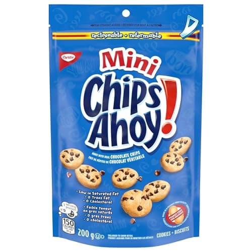 CHIPS AHOY! Mini Original Chocolate Chip Cookies, Made in a Peanut-Free Facility, School Snacks, 200 g, Baked in Canada