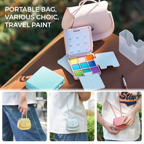 Funto Mini Watercolor Set Travel Kit with 9 Colors, Leather Bag & Watercolor Paper, Portable Drawing & Painting Supplies for Beginners, Art Gift Set — view 5