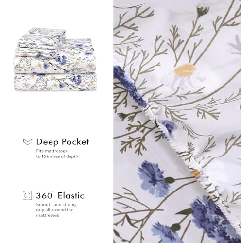 RUVANTI 100% Cotton Percale Sheets Queen Size, Sweet Pea — view 5