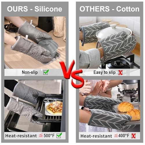KEGOUU Oven Mitts and Pot Holders 6pcs Set, Kitchen Oven Glove High Heat Resistant 500 Degree Extra Long Oven Mitts and Potholder with Non-Slip Silicone Surface for Cooking — view 3