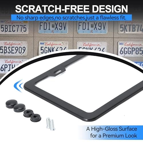 VRYTOR 2PCS Matte Black License Plate Frames - No-Cover State Name - Premium Rust Proof Aluminum License Plate Holder for Women and Men, Universal Car Plate Frame with 2 Holes, Easy to Install — view 3